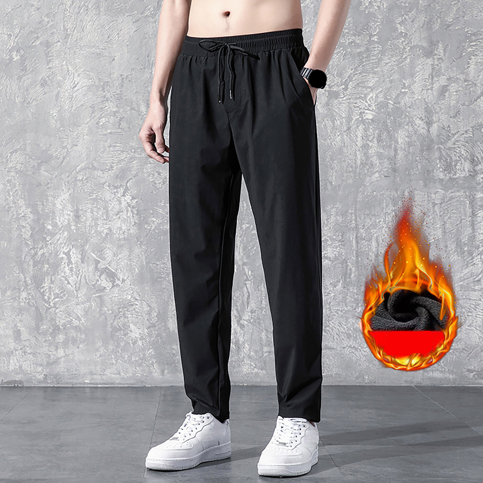 thumbnail image 4 of Pantalones de chándal con forro polar para hombre: cintura elástica con cordón, calor térmico, entrenamiento/footing/invierno, poliéster spandex, L-XXXXXL, 4 of 8